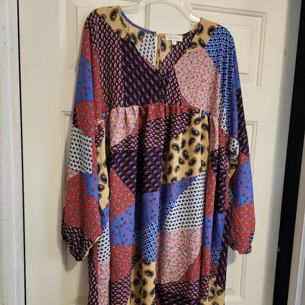 Velzera Red and Brown Long Sleeve Dress